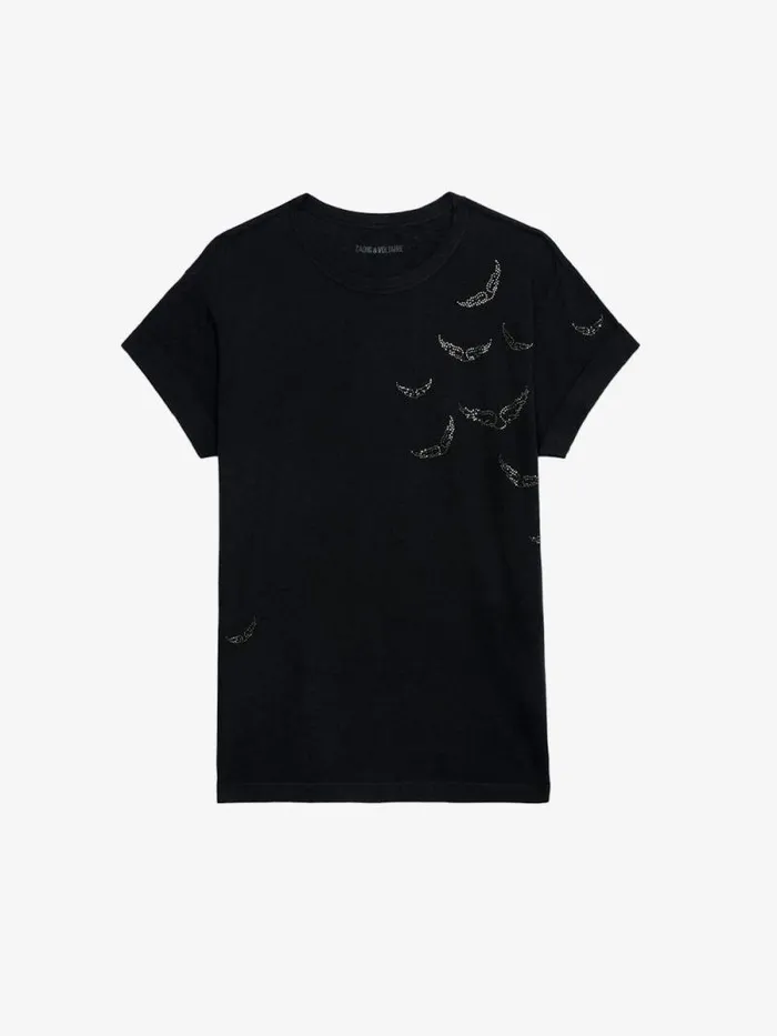 Women Zadig and Voltaire TShirts Anya Diamante Wings Tshirt Stone