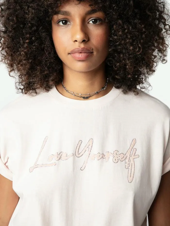 Women Zadig and Voltaire TShirts Tommer Love Yourself Diamant Tshirt Sweet