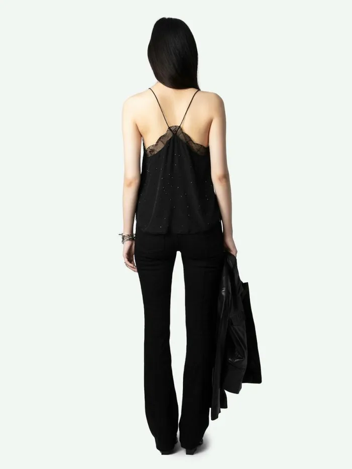 Women Zadig and Voltaire Tops and Shirts Christy Diamant Silk Camisole Black