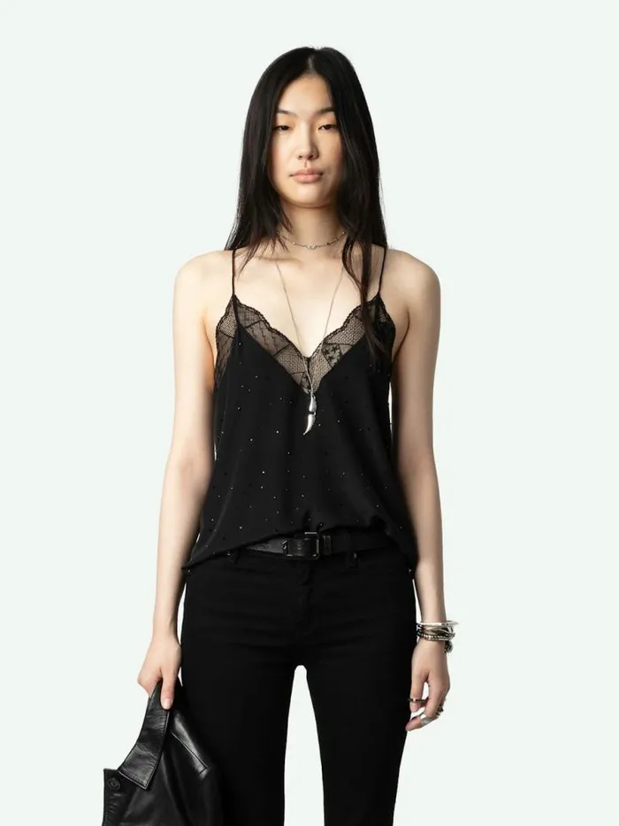 Women Zadig and Voltaire Tops and Shirts Christy Diamant Silk Camisole Black