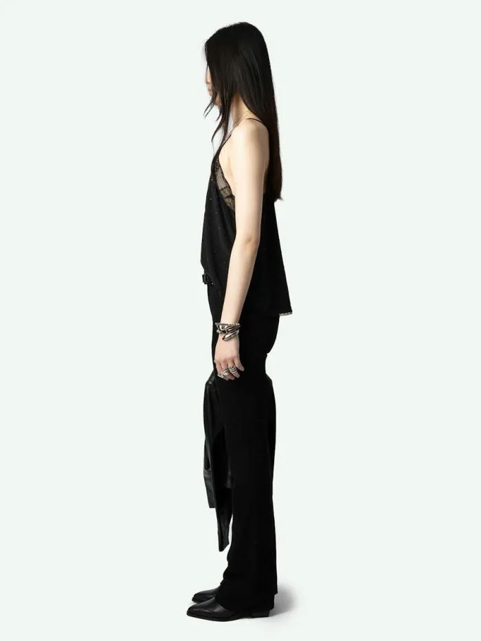 Women Zadig and Voltaire Tops and Shirts Christy Diamant Silk Camisole Black