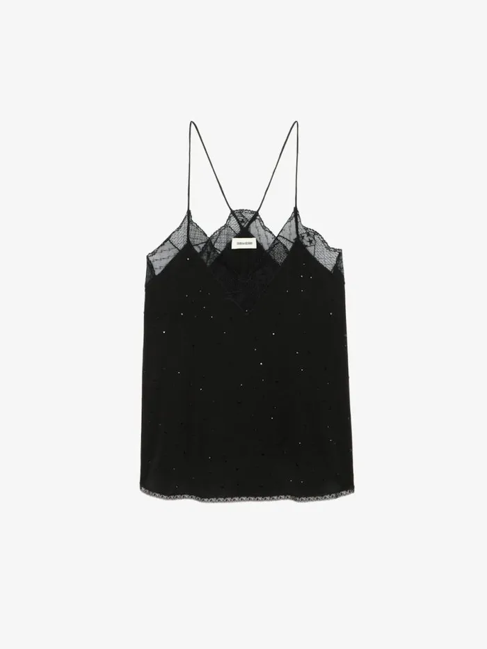 Women Zadig and Voltaire Tops and Shirts Christy Diamant Silk Camisole Black