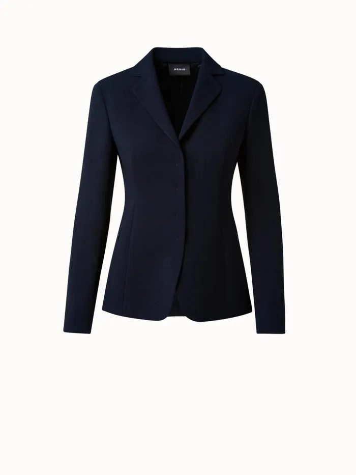 Wool DoubleFace Blazer With Leather Collar Navy Women Akris Jackets