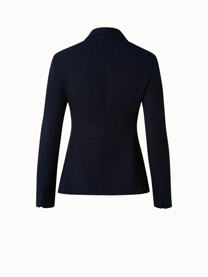 Wool DoubleFace Blazer With Leather Collar Navy Women Akris Jackets