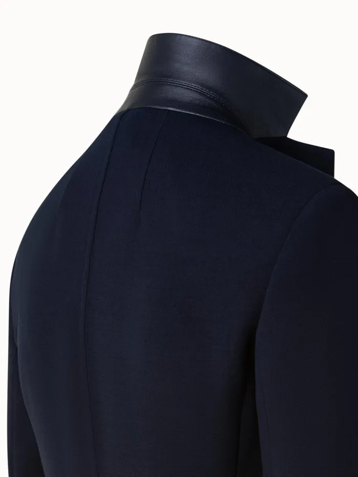 Wool DoubleFace Blazer With Leather Collar Navy Women Akris Jackets
