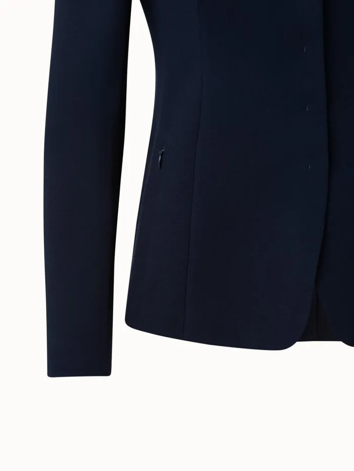 Wool DoubleFace Blazer With Leather Collar Navy Women Akris Jackets