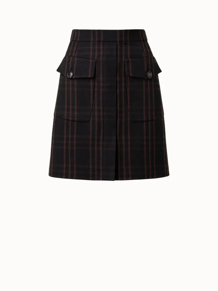Wool DoubleWeave Short Skirt With Window Pane Check Blackmocca Women Akris Skirts