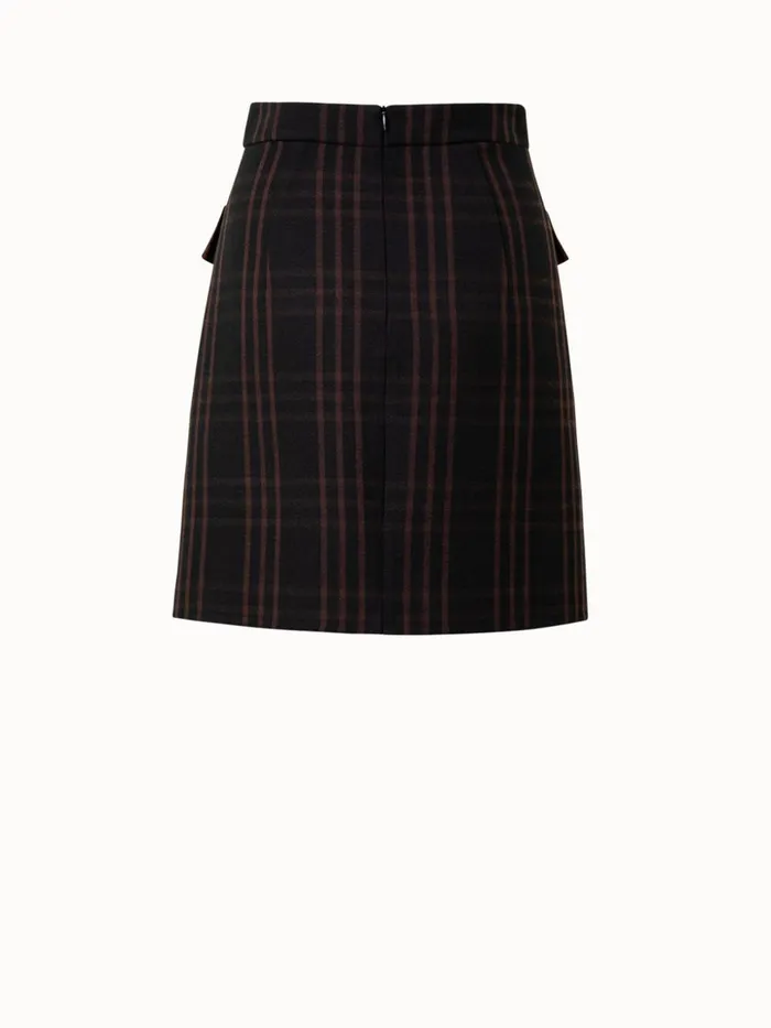 Wool DoubleWeave Short Skirt With Window Pane Check Blackmocca Women Akris Skirts