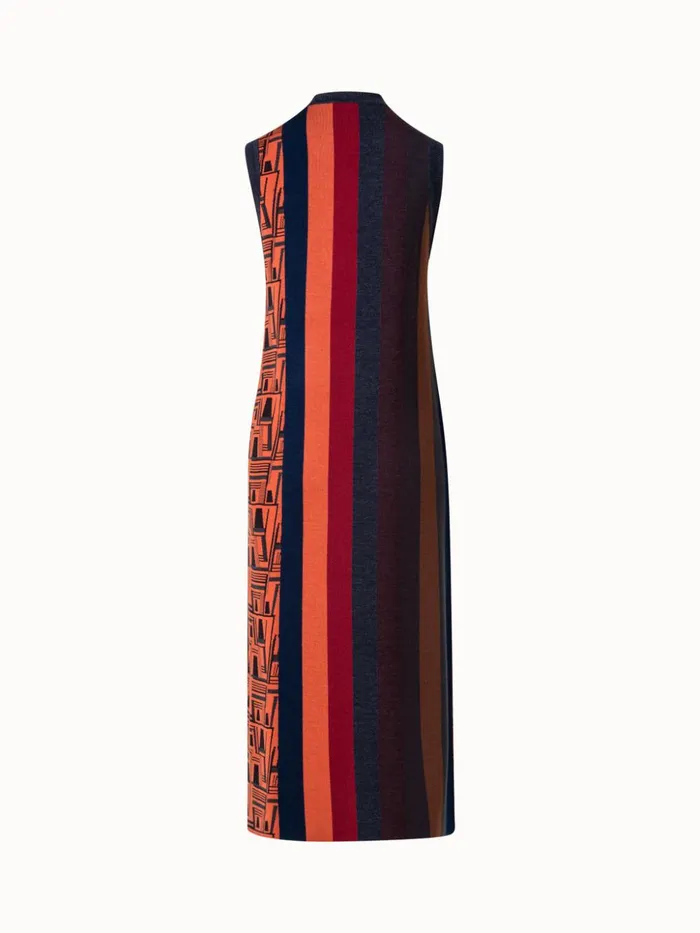 Wool Silk Jacquard Knit Long Gilet Multicolor Women Akris Knitwear