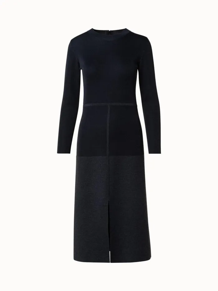 Wool Silk Lurex Stretch Knit Dress Graphiteblack Women Akris Knitwear