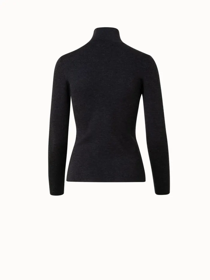Wool Silk Mock Neck With Slit Pullover Charcoal Women Akris Knitwear