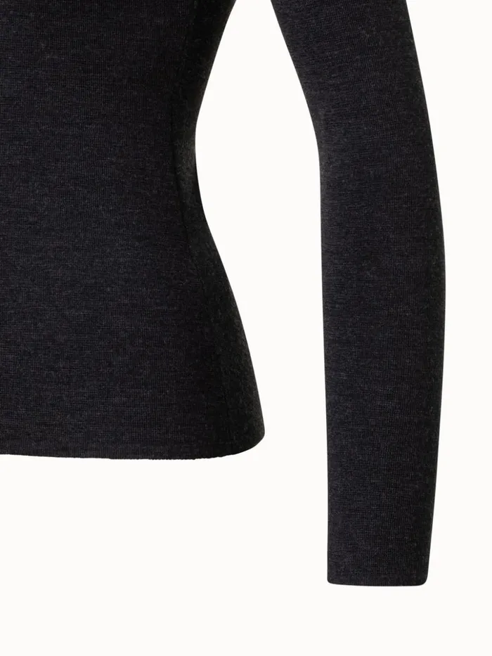 Wool Silk Mock Neck With Slit Pullover Charcoal Women Akris Knitwear