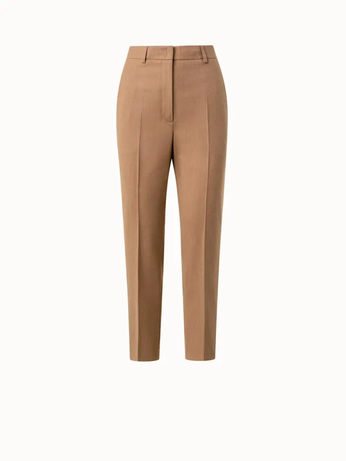 Wool Stretch Flannel Tapered Pants Camel Women Akris Pants