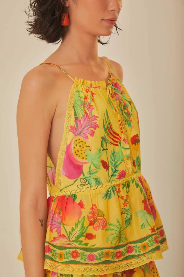 Yellow Delicate Fruit Garden Sleeveless Blouse Women Farm Rio Blouses