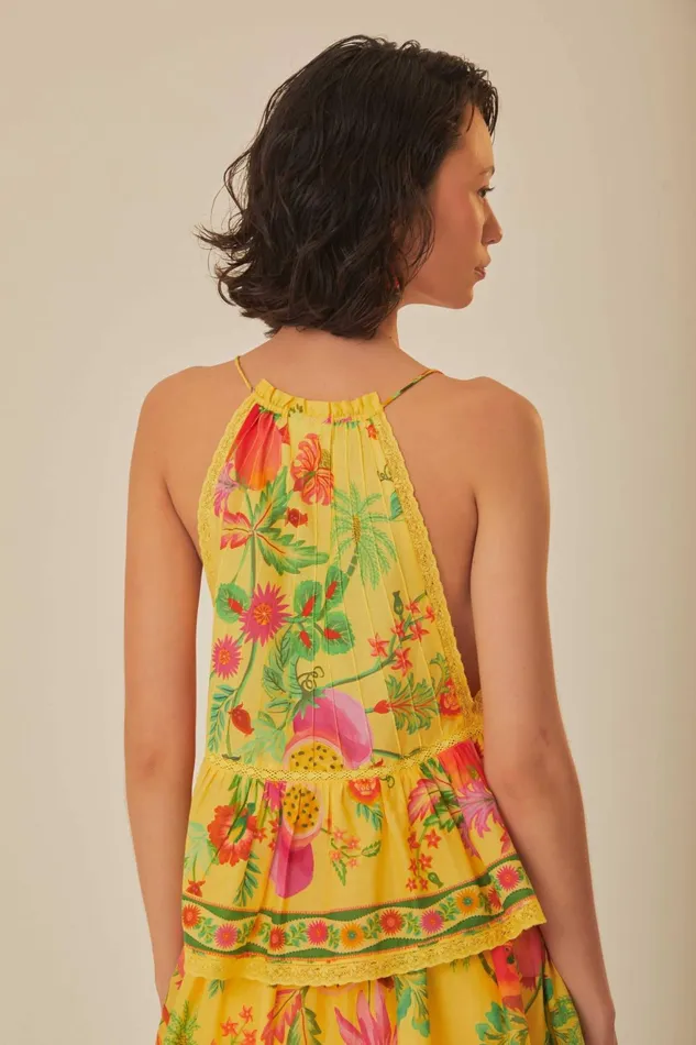 Yellow Delicate Fruit Garden Sleeveless Blouse Women Farm Rio Blouses
